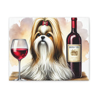 Shih Tzu With Red Wine Matte Canvas | Dog Art Wall Decor