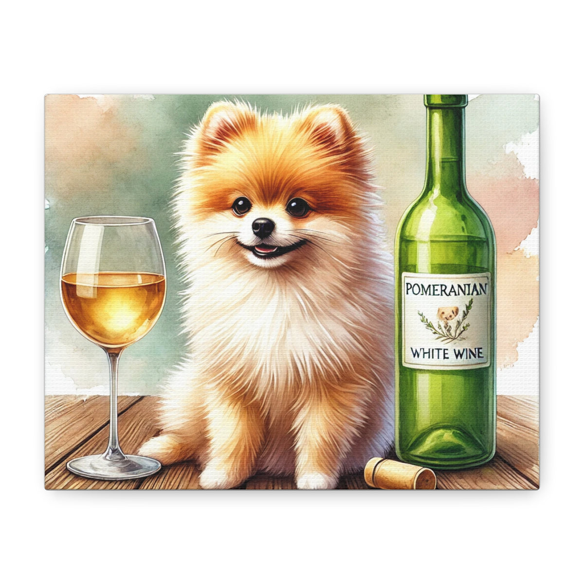 Pomeranian With White Wine Matte Canvas | Dog Art Wall Decor