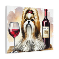Shih Tzu With Red Wine Matte Canvas | Dog Art Wall Decor