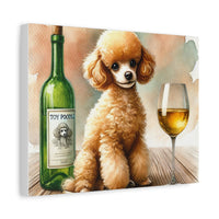 Toy Poodle with Wine Matte Canvas | Dog Art Wall Decor