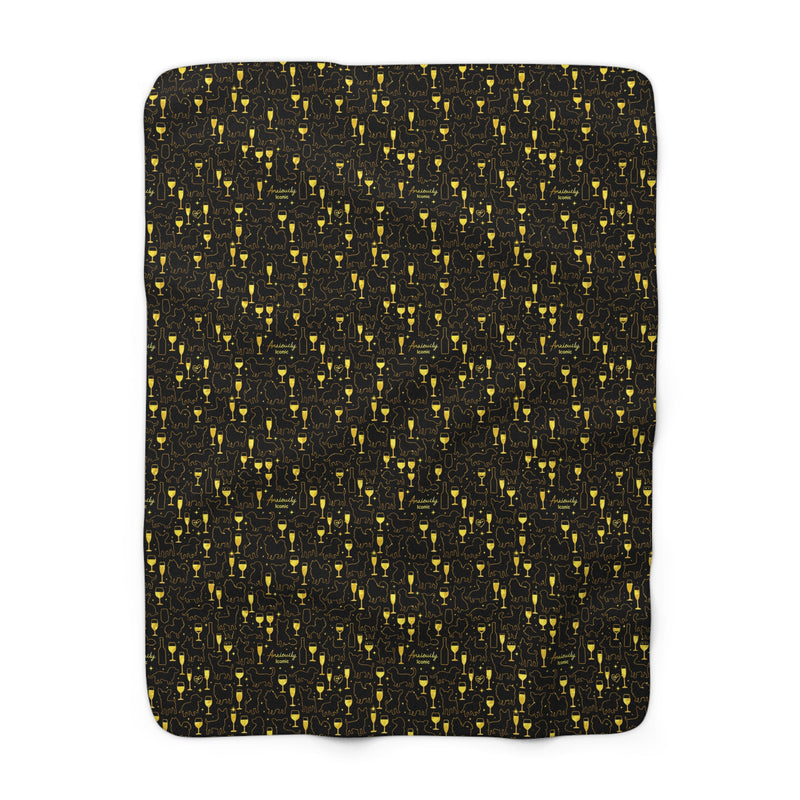 Sherpa Fleece Blanket — Cozy Black & Gold Champagne Glass Pattern, Luxe Warm Throw for Living Room