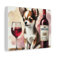 Chihuahua With Red Wine Matte Canvas | Dog Art Wall Decor