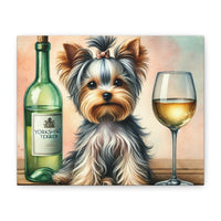 Yorkshire Terrier With White Wine Matte Canvas | Dog Art Wall Decor