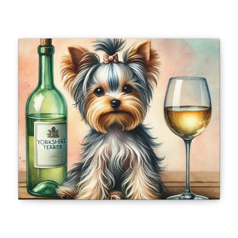 Yorkshire Terrier With White Wine Matte Canvas | Dog Art Wall Decor