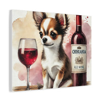 Chihuahua With Red Wine Matte Canvas | Dog Art Wall Decor