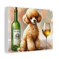 Toy Poodle with Wine Matte Canvas | Dog Art Wall Decor