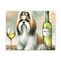 Shih Tzu With White Wine Matte Canvas | Dog Art Wall Decor