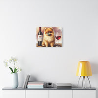 Pomeranian With Red Wine Matte Canvas | Dog Art Wall Decor