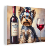 Yorkshire Terrier With Red Wine Matte Canvas | Dog Art Wall Decor