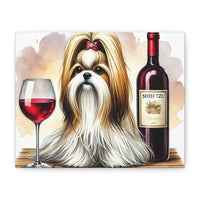 Shih Tzu With Red Wine Matte Canvas | Dog Art Wall Decor