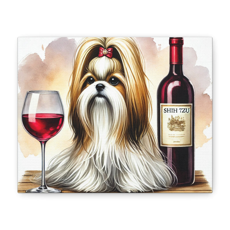 Shih Tzu With Red Wine Matte Canvas | Dog Art Wall Decor