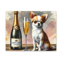 Chihuahua With Champagne Matte Canvas | Dog Art Wall Decor