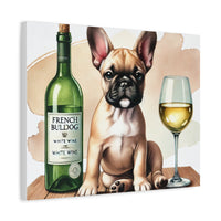 French Bulldog With White Wine Matte Canvas | Dog Art Wall Decor