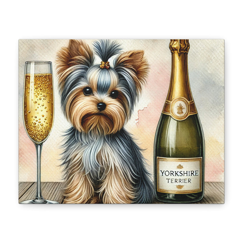 Yorkshire Terrier With Champagne Matte Canvas | Dog Art Wall Decor