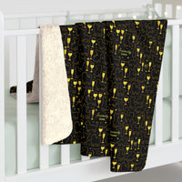 Sherpa Fleece Blanket — Cozy Black & Gold Champagne Glass Pattern, Luxe Warm Throw for Living Room