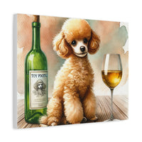 Toy Poodle with Wine Matte Canvas | Dog Art Wall Decor