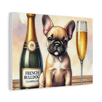 French Bulldog With Champagne Matte Canvas | Dog Art Wall Decor
