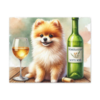Pomeranian With White Wine Matte Canvas | Dog Art Wall Decor