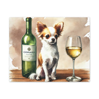 Chihuahua With White Wine Matte Canvas | Dog Art Wall Decor