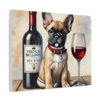 French Bulldog With Red Wine Matte Canvas | Dog Art Wall Decor