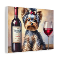 Yorkshire Terrier With Red Wine Matte Canvas | Dog Art Wall Decor