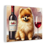 Pomeranian With Red Wine Matte Canvas | Dog Art Wall Decor