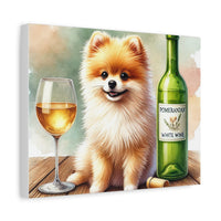 Pomeranian With White Wine Matte Canvas | Dog Art Wall Decor