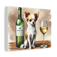 Chihuahua With White Wine Matte Canvas | Dog Art Wall Decor