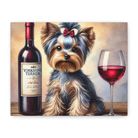 Yorkshire Terrier With Red Wine Matte Canvas | Dog Art Wall Decor