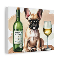 French Bulldog With White Wine Matte Canvas | Dog Art Wall Decor