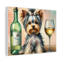Yorkshire Terrier With White Wine Matte Canvas | Dog Art Wall Decor