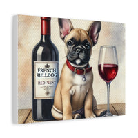 French Bulldog With Red Wine Matte Canvas | Dog Art Wall Decor