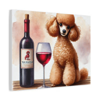 Toy Poodle with Red Wine Matte Canvas | Dog Art Wall Decor